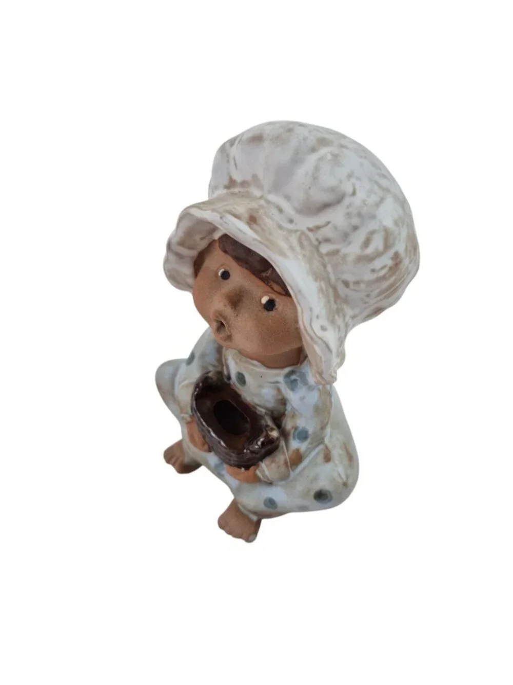 Vintage Ceramic Girl Figurine Bonnet Polka Dot Dress Home Decor Collectible